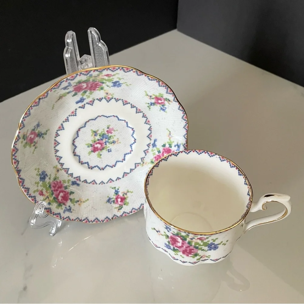 Petit Point Cup & Saucer by Royal Albert